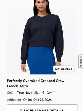 Lululemon Cropped Oversized Crew Sweatshirt - True Navy